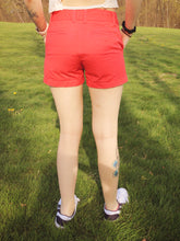 Load image into Gallery viewer, Coral Shorts w/ Asymmetrical White Stipe Detail
