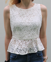 Load image into Gallery viewer, White Lace Peplum Top

