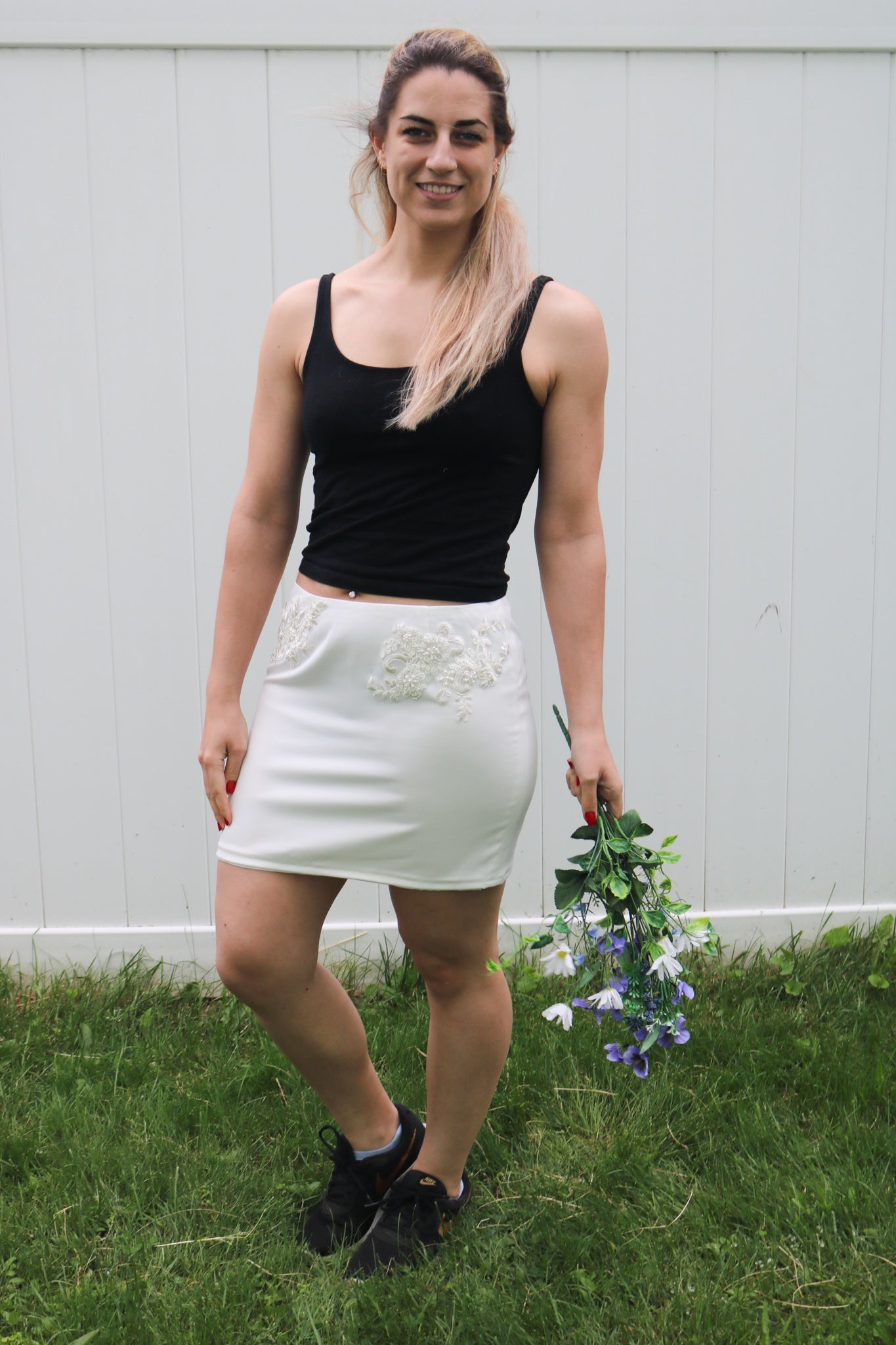 White Mini Skirt w/ Lace Detail