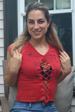 Load image into Gallery viewer, Red Sox Tie Up Crop Top

